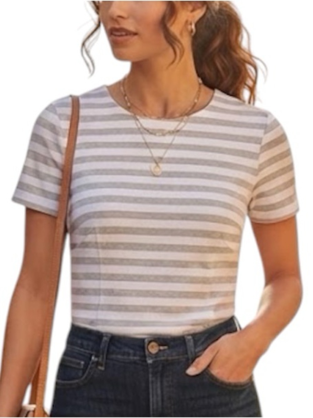 BANANA REPUBLIC Grey Striped Cap Sleeve Blouse XS Minimalist